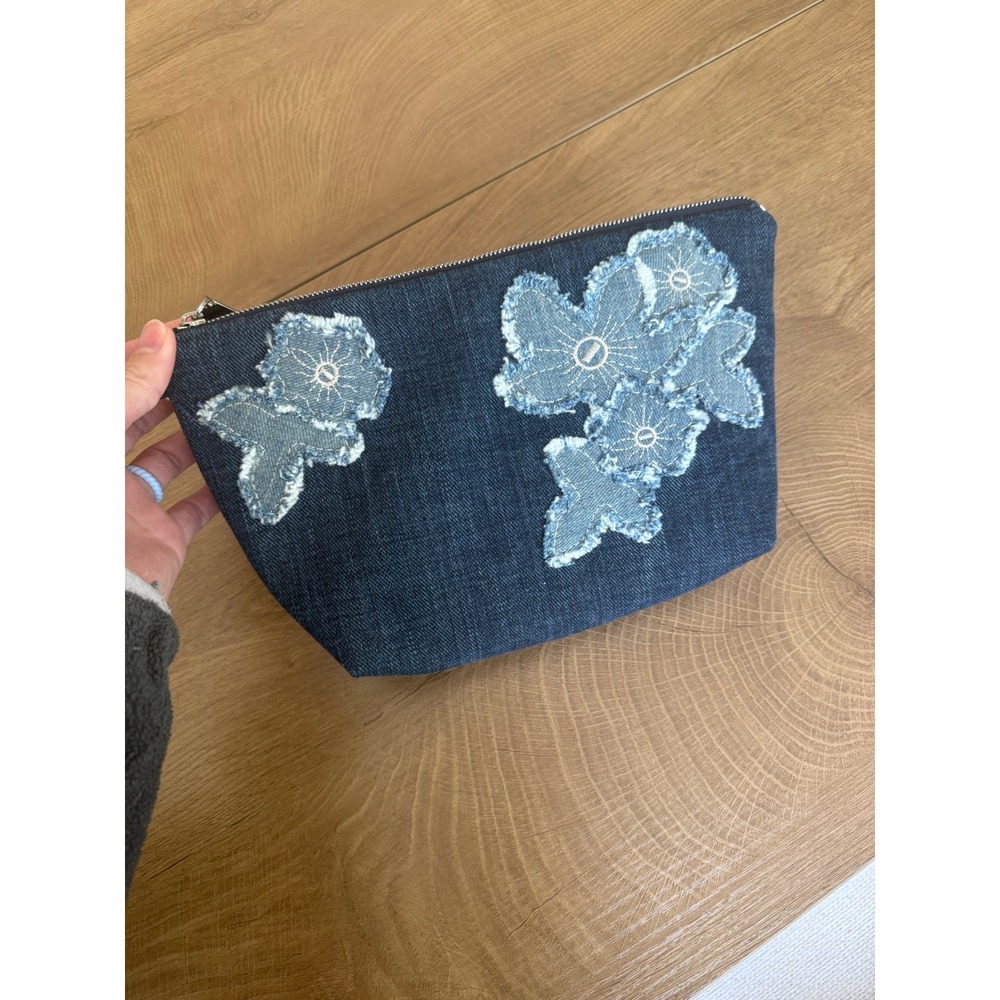 NWOT Michael Kors Wristlet Clutch Denim Floral Applique Pouch